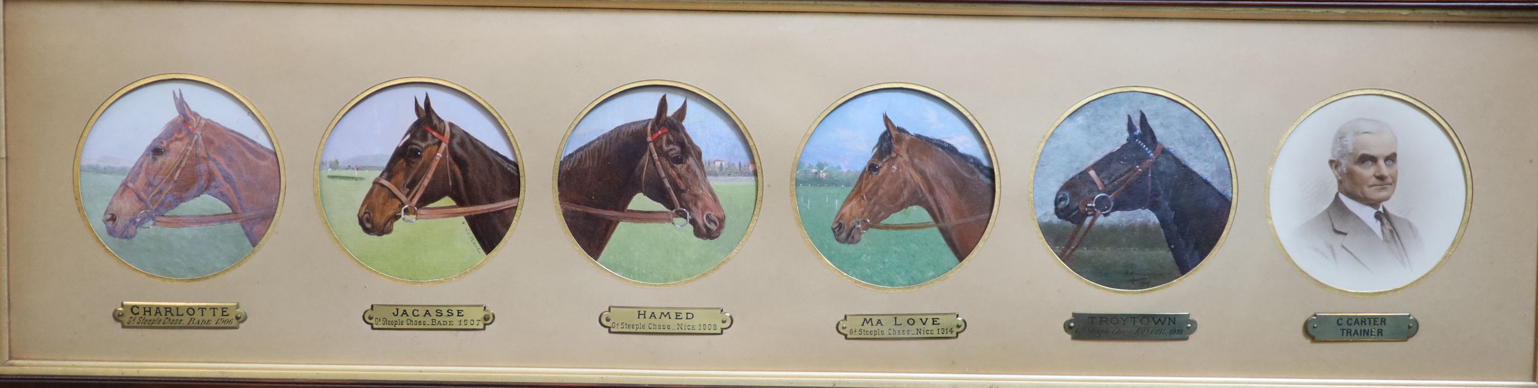 Marie Joseph Le Nail (French, 1842-1927), Portraits of racehorses and their trainer, Watercolour and gouache (12)